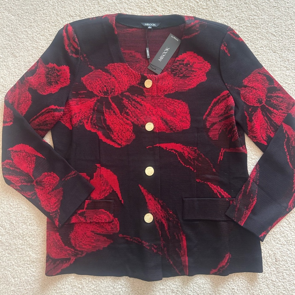 Misook Heritage Fit Floral Button Front Jacket Size Large new with tags $418
